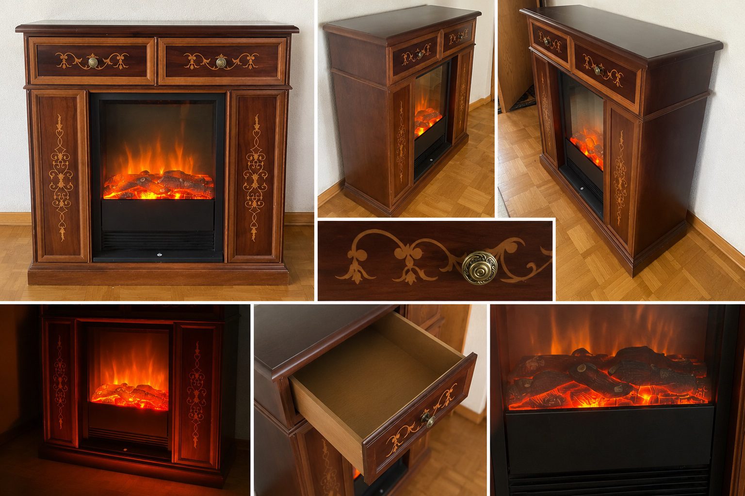 Dekorativer Elektrokamin im klassischen Stil – Holzoptik mit Flammeneffekt